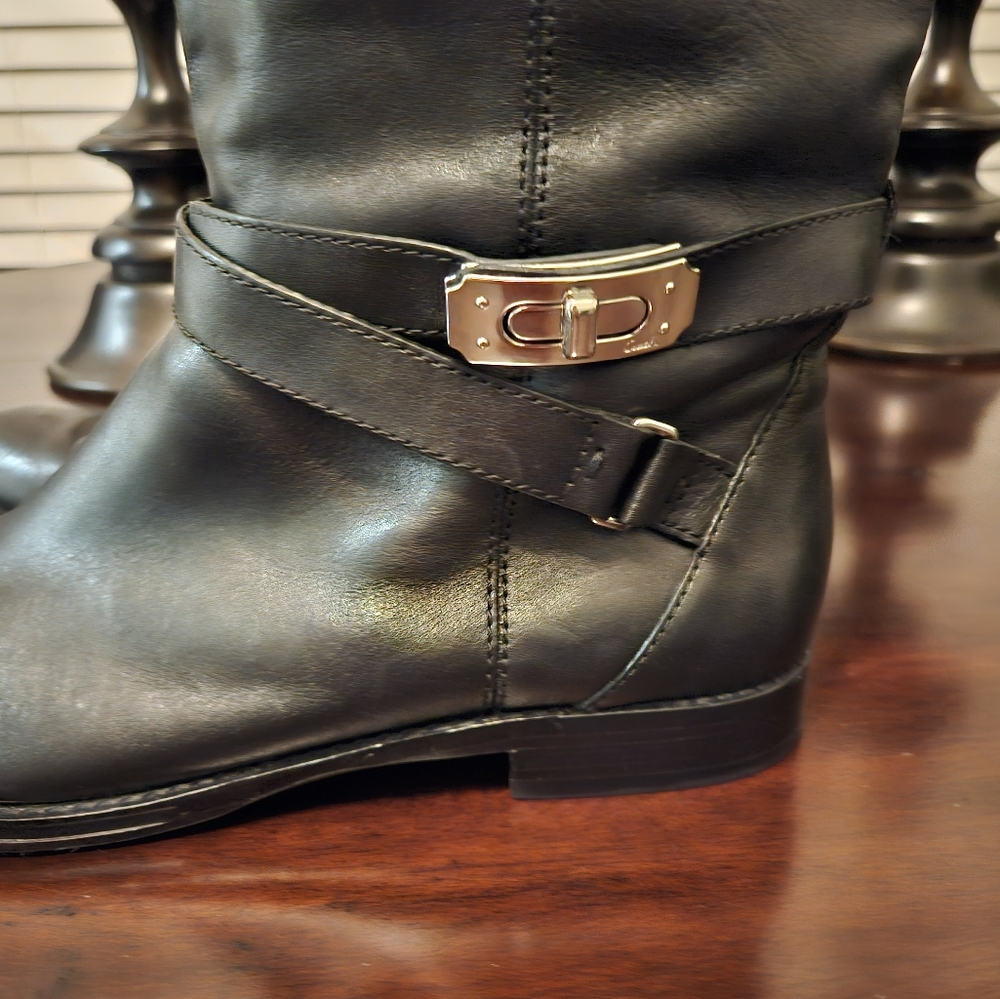 Coach Christine black leather supple pull on riding flat boots 8.5M $398 retail - Picture 5 of 8